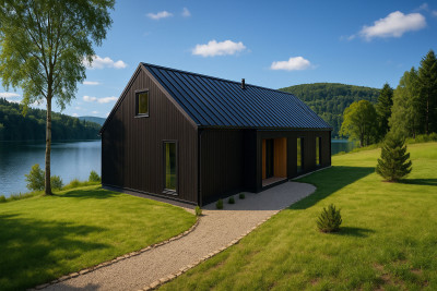 Drevený dom – stodola pri jazere